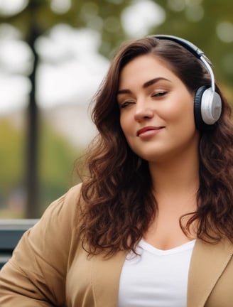 Jeune femme ronde qui écoute de la musique