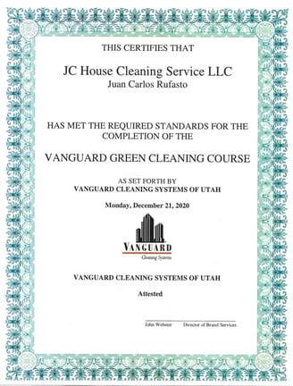 a certificate for a house cleaning service