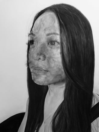 Jennifer Mae Wood, Looking Forward: Shiny, Pencil on paper, aging cream, 2021