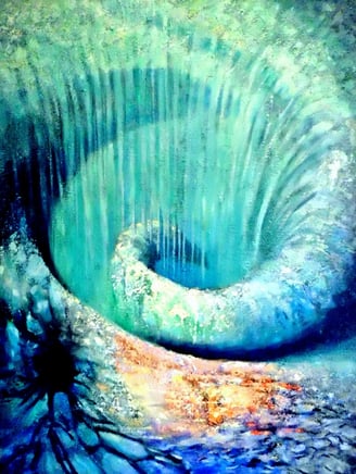 Atmospheric Wave in Spiral Motion into A Blue Hole
