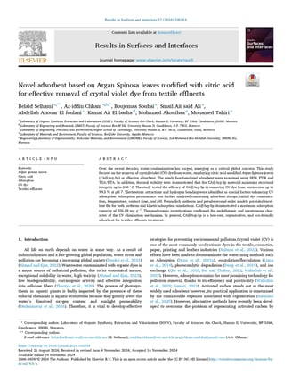 Novel adsorbent based on Argan Spinosa leaves modified with citric acid for effective removal of cry