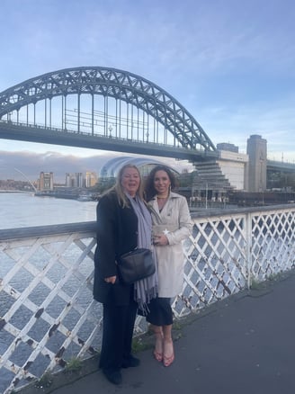 Helen Spooner and her sister in Newcastle attending The Piano final concert on Channel 4