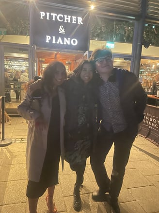 Helen Spooner, Tamiko Dooley, and Jack McMinn after The Piano final concert for Channel 4