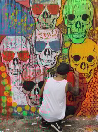 Pintura de Caveira em Estilo Urbano por Sérgio Astral