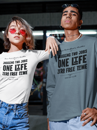 three facts about a hustler, juggling two jobs, one life, zero free time, vivid calm designs