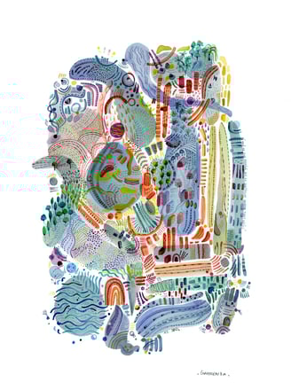 Aquarelle abstraite et géométrique colorée bleue