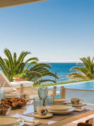 Pool area at Villa El Rincon, a luxury beachfront villa in Marbella.