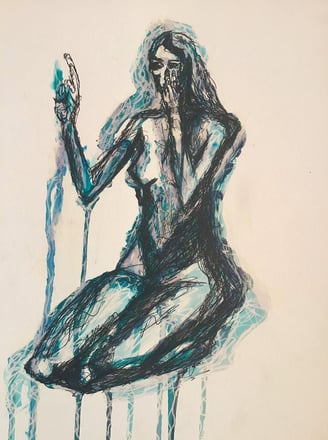 "Ríos de agua azul, nacidos del corazón de una diosa gigante". Una pintura mitológica llena de vida.