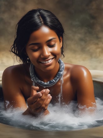 A skincare product labeled 'Beauty Counter' placed in a scalloped white dish, sitting on top of a glossy magazine with fashion imagery. Accompanying accessories include a curved gold chain and large hoop earrings, all set against a white, furry background.
