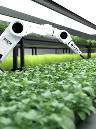 a robot - like robot is growing in a greenhouse
