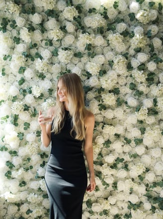 Elegant close-up of white rose flower wall, perfect for weddings, showers, birthdays, and other celebrations