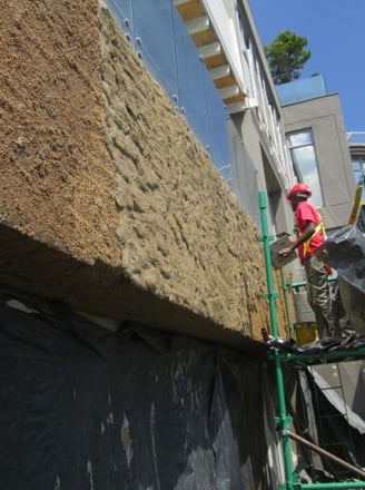 Specialized waterproofing plaster application on multiple story building, Sandhurst Towers, Sandton