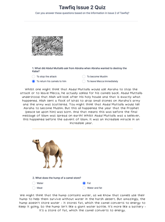 Tawfiq Issue 2 Quiz answers 1, 2