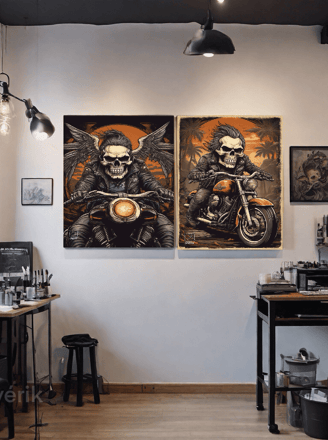 Ambiente autêntico com ilustrações que capturam a essência do estilo streetwear e tatuagem.