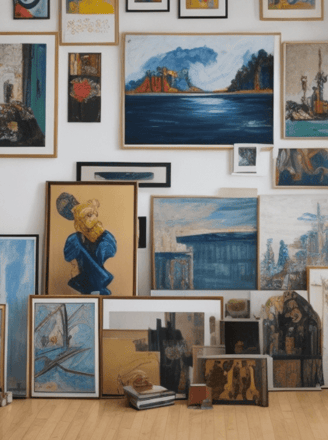 Galeria de Arte com Obras Coloridas em Exibição
