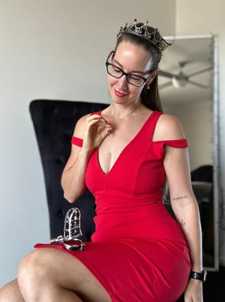 Pleasurelit Patricia as the key holder for her chastity sub
