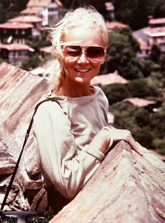 Elizabeth Horner on the ramparts of Rumeli Hisar, overlooking the Bosporus, in Istanbul.