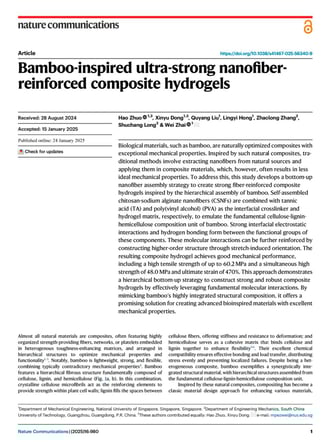 Bamboo-inspired ultra-strong nanofiber reinforced composite hydrogels