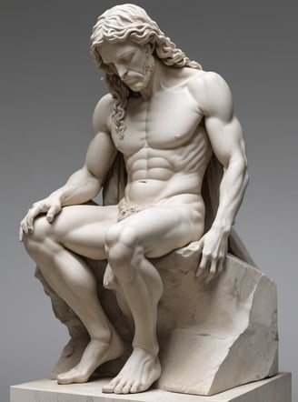 Escultura em mármore de uma figura humana, exemplificando o detalhamento tridimensional característi