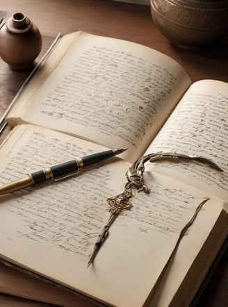 Livro aberto em uma mesa com páginas escritas à mão, simbolizando o uso da palavra escrita