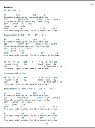 Chords and lyrics to the song Blackbird, by The Beatles