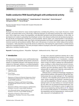 Stable conductive PANI‑based hydrogels with antibacterial activity