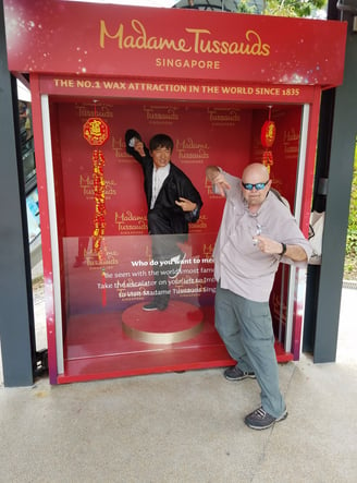 The Pirate hangs out with Jackie Chan on Sentosa Island in Singapore