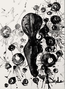 Peinture symbolique encre de chine noire Embryon et Génétique