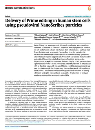 Delivery of Prime editing in human stem cells using pseudoviral NanoScribes particles