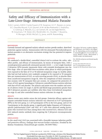 Safety and Efficacy of Immunization with a Late-Liver-Stage Attenuated Malaria Parasite