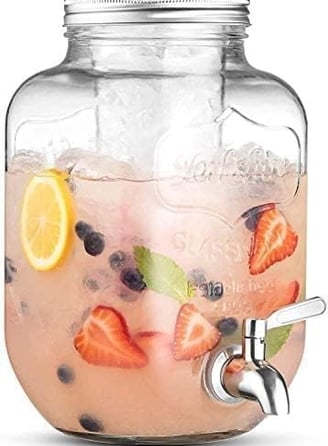 Premium Glass Dispenser with Tap and Airtight Steel Lid, Cold Beverage Dispenser for Beer, Water, Co