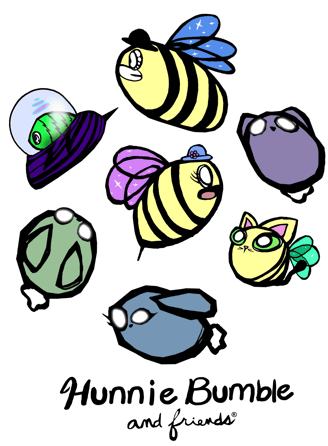 hunnie bumble and friends, hunnie bumble, stef schultz, stef sharky schultz, bees, cartoon bees