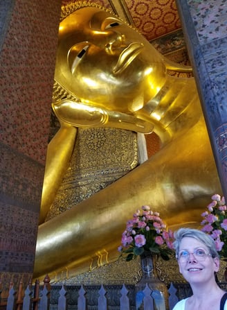 Lady Michelle visits the Reclining Buddha in Bangkok, Thailand