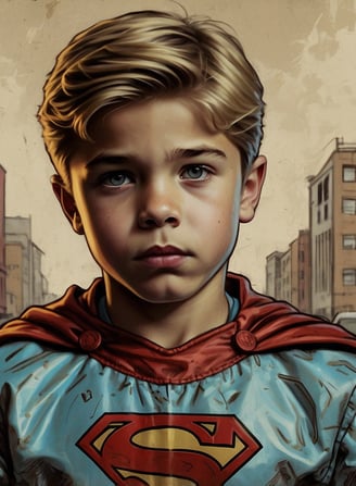 Portrait photo transformed into a young boy in a superman costume