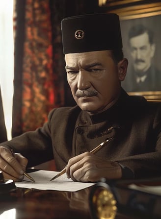 Mustafa Kemal Atatürk’s hand signing the official decree