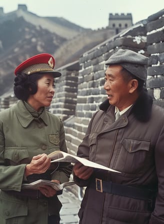 Beijing, 1970 – Close-up of a Chinese tour guide in a simple Mao-style suit