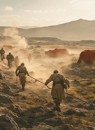 British surveyors marking the Durand Line across rocky terrain in 1893