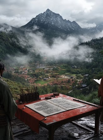 Clearing in the Yamashiro Basin, early surveyors placing bamboo markers across freshly plotted land