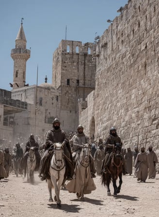 f Muslim sentries in flowing robes and turbans