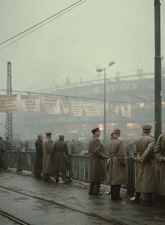  outside Stadion Feijenoord in Rotterdam, 1938, uniformed police in wool tunics and Dutch-style helm