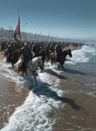 Gibraltar Beach, 711 CE: Berber cavalry wading ashore