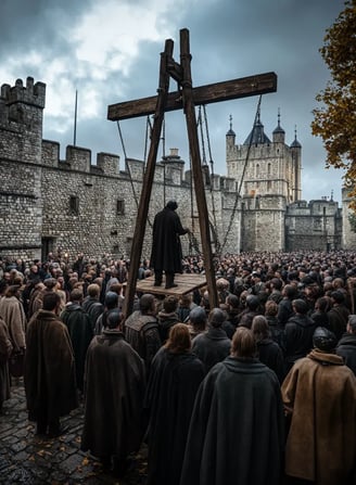 Perkin Warbeck execution on Tower Hill, end of Yorkist rebellion in Tudor England.