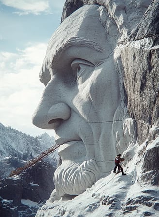culptor using tools to carve the fine details of Lincolns Face