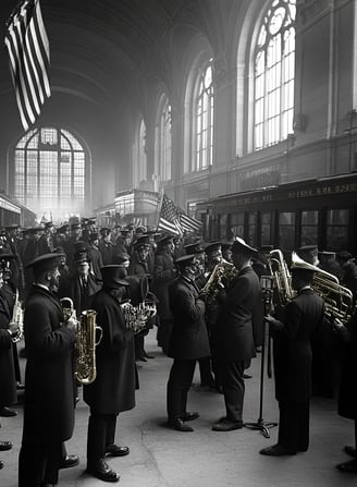 a crowd gathers beneath Penn Station’s soaring Beaux-Arts arches