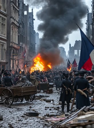 riot in full swing along Dam Square, citizens armed with makeshift clubs and iron tools