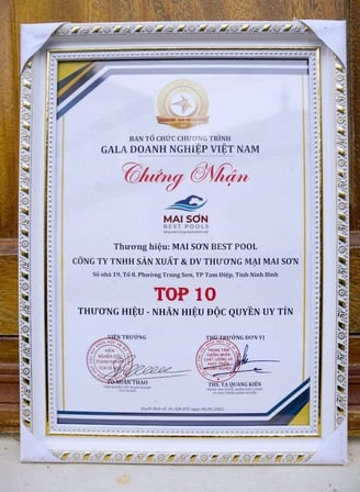 Mai Sơn Best Pools nhận chứng nhận Top 10 Thương hiệu Uy tín từ Gala Doanh nghiệp Việt Nam