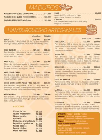 hamburguesas artesanales Menú Kabú Café Restaurante