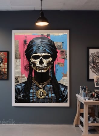 Decoração com a coleção exclusiva da Cavérik: caveiras e elementos streetwear em um espaço tatuado.