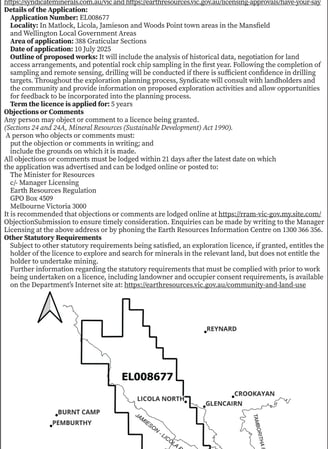Notice of application for an exploration licence