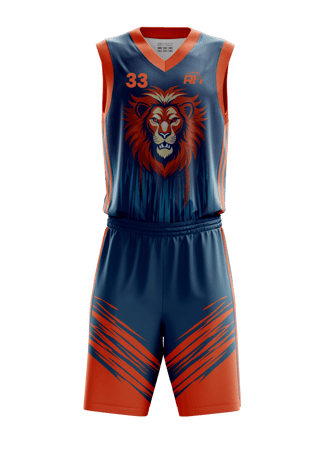 Custom basketball jersey mockup #5 front – Navy/Orange sublimation on polyester fabric | Realm Hawk